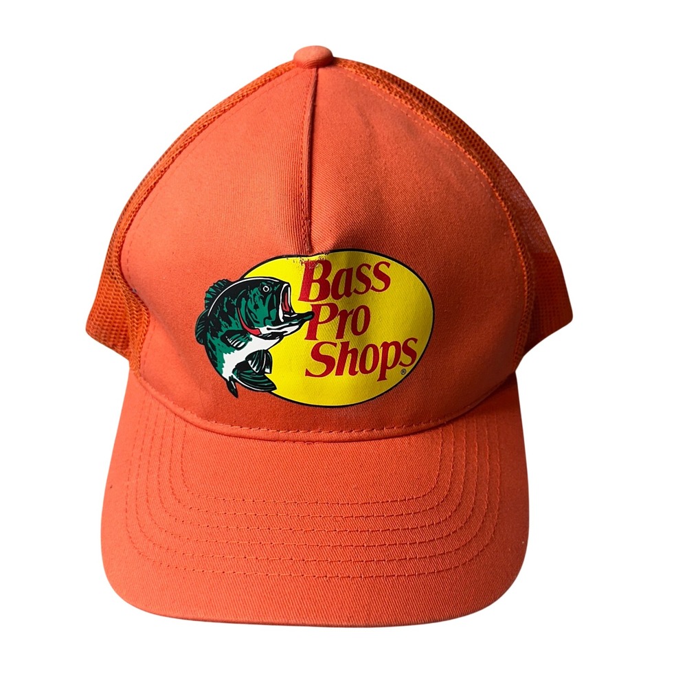 Bass Pro Shops Hat Mens OSFM Orange Trucker Cap Mesh Back Snapback Logo Fishing